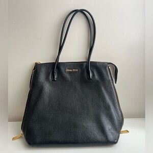 Miu Miu Black Nero Soft Madras Leather Shoulder Bag